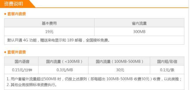 成都电信飞young4G套餐(上网版)