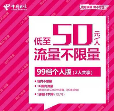电信：超乎想象,99元不限流量真的来啦！心动不如行动！