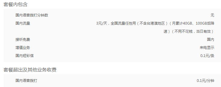 联通大天神卡套餐资费