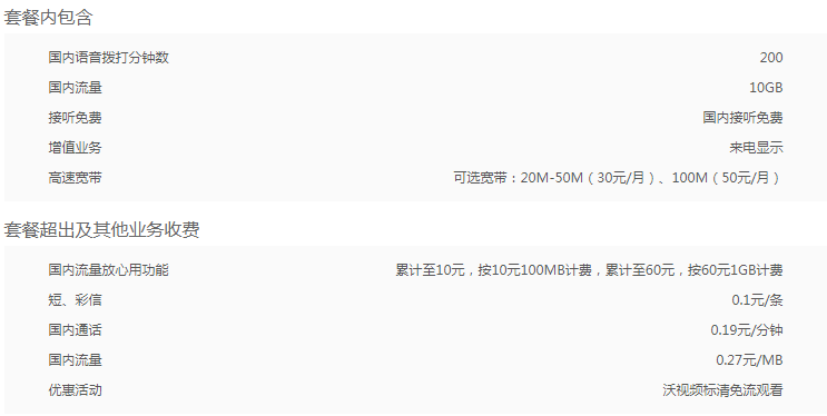 联通4G流量王48元套餐资费