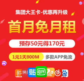 集团大王卡，优惠再升级，首月免月租，资费说明如下！