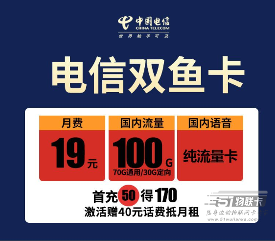 电信双鱼卡怎么样,电信双鱼卡19元100G套餐介绍
