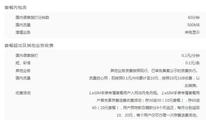 2024年陇南联通eSIM套餐智能手表-10元