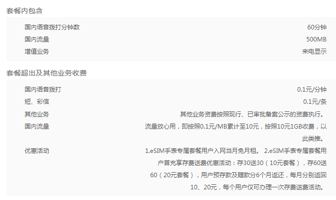 2024年铜仁联通eSIM套餐智能手表-10元