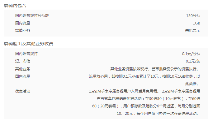 2024年铜仁联通eSIM套餐智能手表-20元